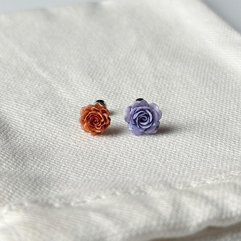 Капучино Роза Полимерная глина Цветок Кафф для уха Хеликс Пусеты с Титановой сталью Безвинтовые Серьги