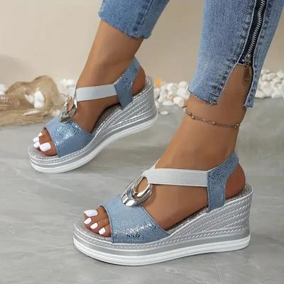 Модные однотонные женские сандалии на танкетке, повседневные женские сандалии для верхней одежды в тон