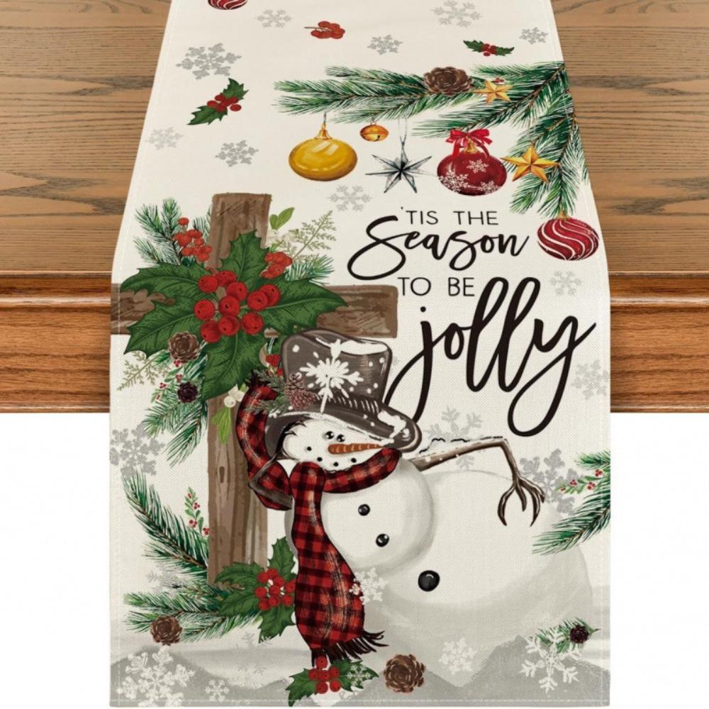 Праздничная скатерть-дорожка 'Снеговик' на рождественскую елку для дома, кухни, столовой, скатерть для украшения вечеринки