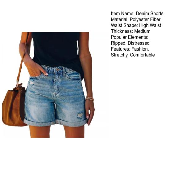 Джинсовые шорты для женщин с высокой талией, рваные, потертые джинсовые шорты, летние эластичные повседневные шорты с карманами