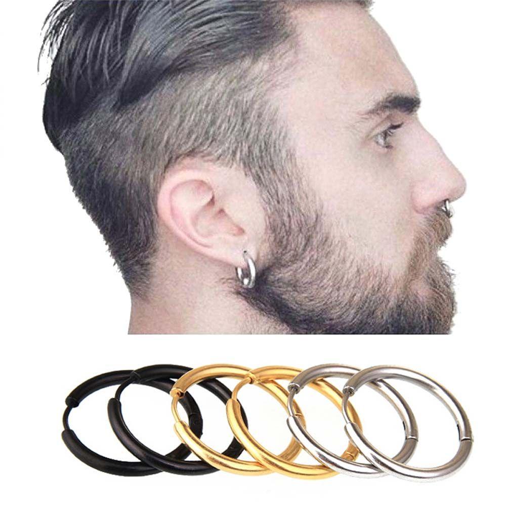 Silver/Black/Gold Color For Men Women Hoop Earrings Titanium Steel Round Circle Earrings Buckle