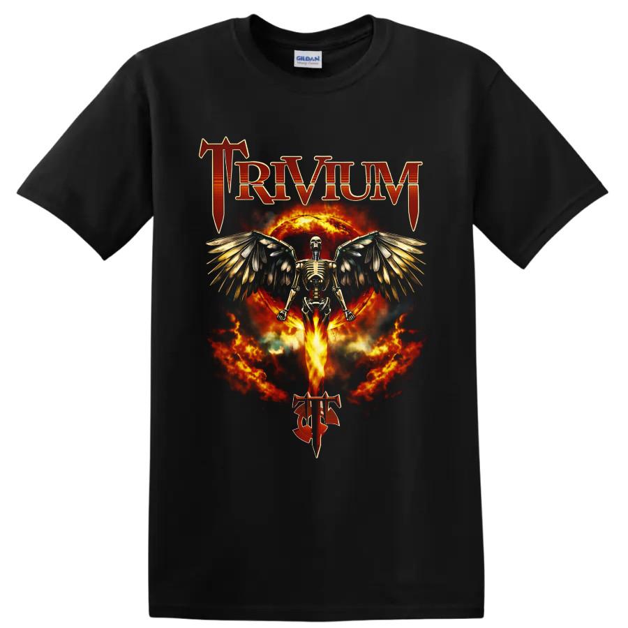 Trivium Winged Skeleton Fire Metal T Shirt Gothic Concert Graphic Artwork Tee
