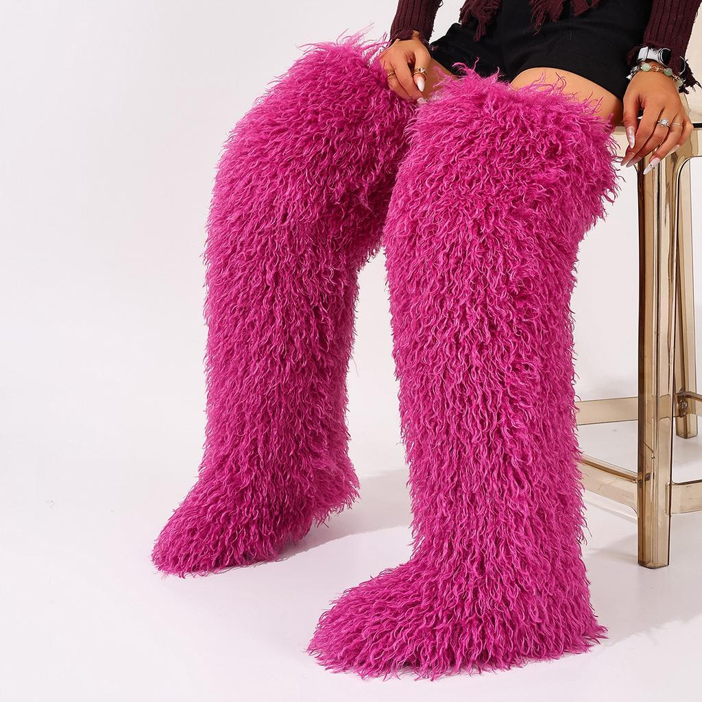 European and American high imitation beach wool snow boots knee boots thigh high fur boots autumn and winter imitation fur boots