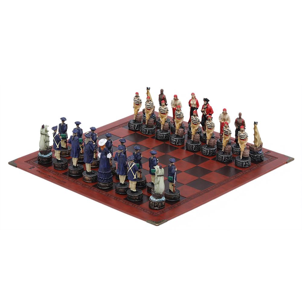 Role Theme Chess Set - Resin Material And Hand-Painted With Embossed Leather Chess Board - 32 Pieces - Ideal Gift Board Game