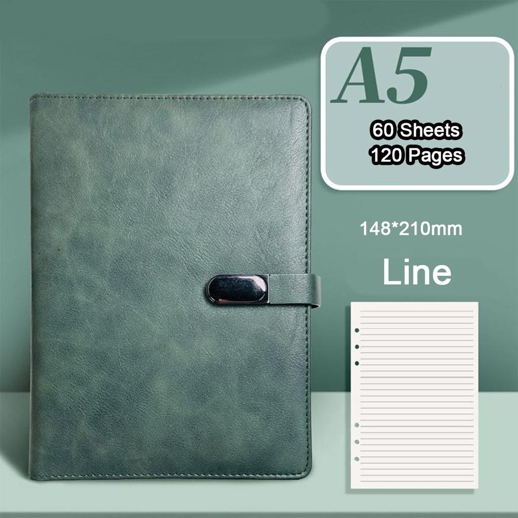 A5 Leather Buckle Student Subject Notebook, Business Loose-leaf Notepad, Diary, Work Meeting Record Book, Lined/blank/grid Inner Pages