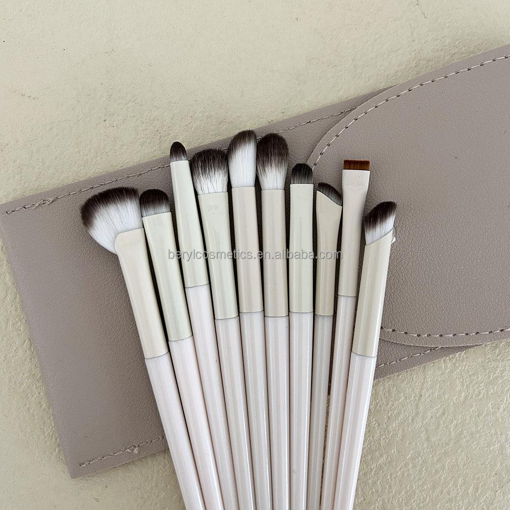 10PCS White Plastic Handle Synthetic Hair Makeup Brush Set Eye Professional Cosmetics Tools Concealer Eyeliner Brushes