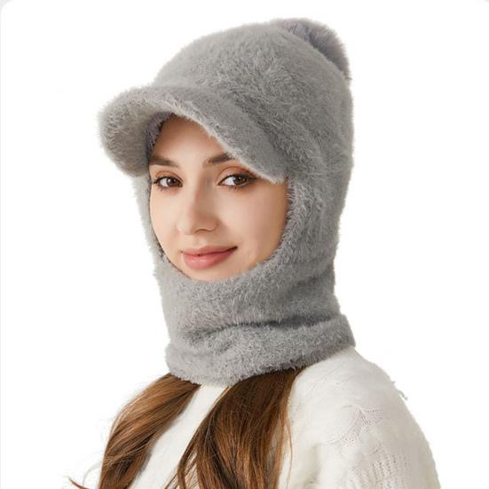 Зимняя велосипедная шапка со встроенным защитным экраном для лица и утеплителем для шеи с короткими полями, ветрозащитный толстый плюшевый шарф с полной защитой для улицы, головной убор для холодной погоды