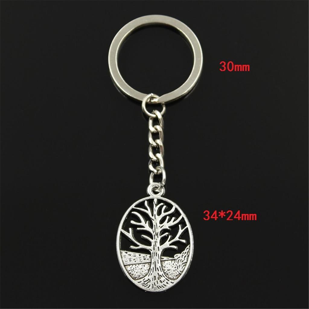 Fashion Keychain 34x24mm Peace World Tree Silver Color Pendants DIY Men Jewelry Car Key Chain Ring Holder Souvenir For Gift