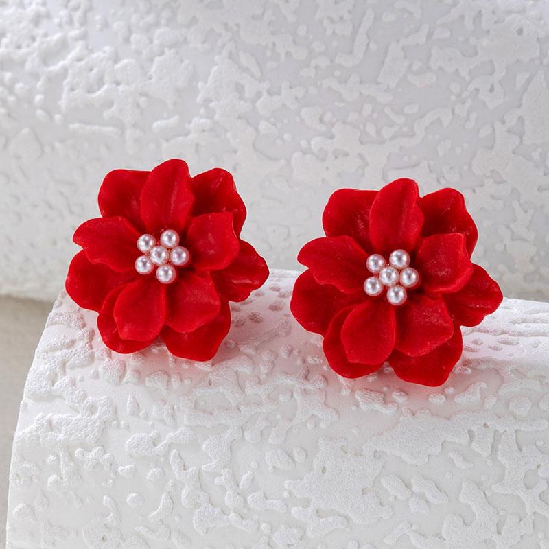 Корейский простой универсальный цвет сплошной цветок камелии искусственный жемчуг серьги-гвоздики ювелирные изделия темперамент свежие женские праздничные украшения