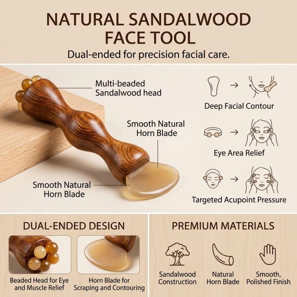 Goat Horns Bead Manual Facial Massager Sandalwood Eye Massage Stick  Daily Skincare