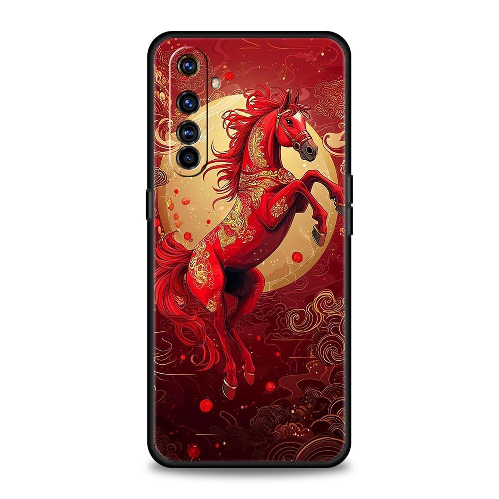 Мягкий ТПУ чехол для Realme C67 C63 C55 C53 C25 C21 10 11 12 13 GT 2 3 5 Pro Plus 5G Ударопрочный чехол для телефона Мультяшный Новый год Лошадь