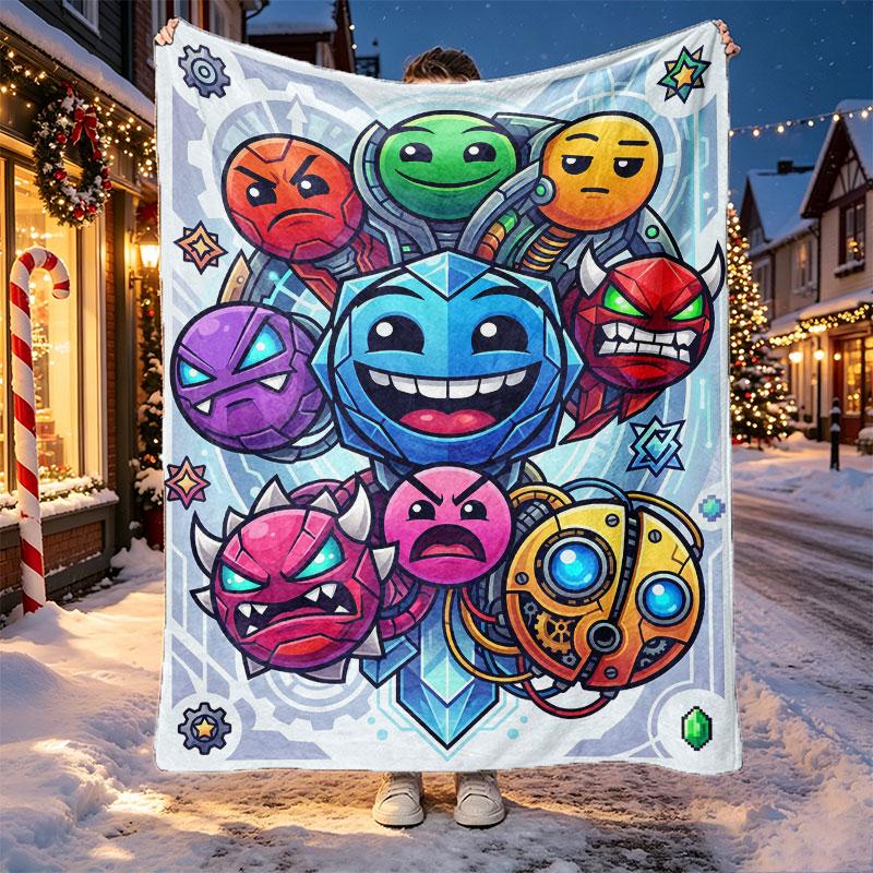 Geometry Dash Pattern Blanket for Home Decoration, Bed, Sofa, Car Travel, Camping, Suitable for All Seasons, Birthday Christmas Gift