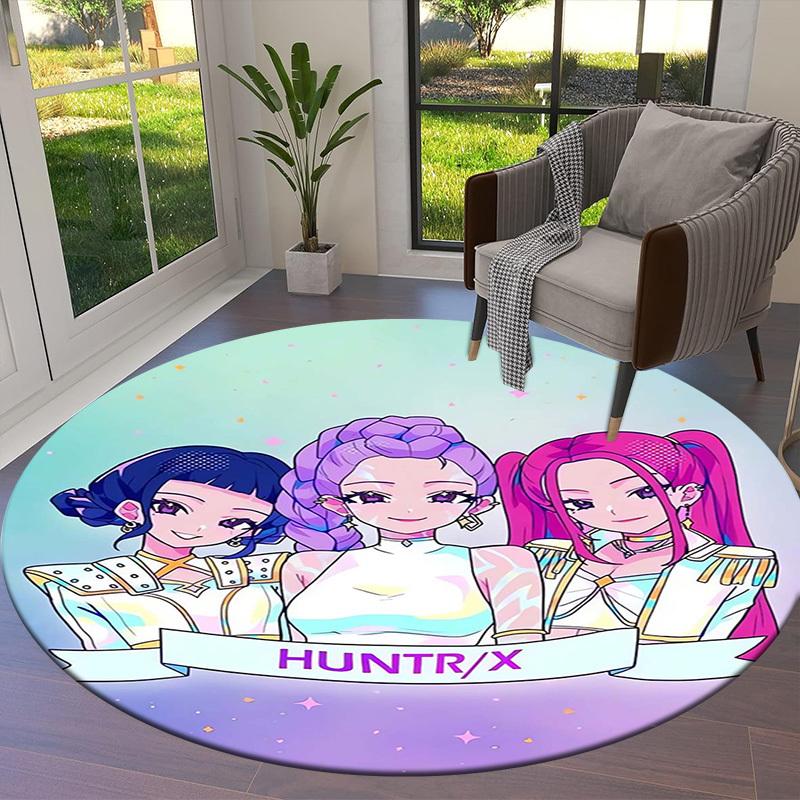 1pc HUNTR/X Group Round carpet, Made of Polyester,Perfect for Decorating Office Chairs, Living Rooms,fplt114