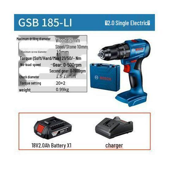 Bosch 18V Cordless Brushless Impact Driver Drill with Lithium-Ion Battery (GSR185/GSB185-Li)