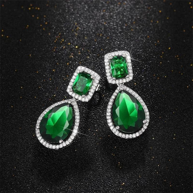 Fashionable Banquet Elegant Emerald Cubic Zirconia Earrings, High-end Inlaid Wedding Style Swaying Zircon Accessories