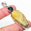Natural Bumble Bee Jasper,Diopside Stone 925 Sterling Silver Pendant 2.88" M8f30