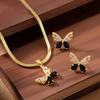 3pcs Heart-shaped snake bone chain jewelry set with matching earrings, available in six colors: white, green, pink, blue, black, and black with heart