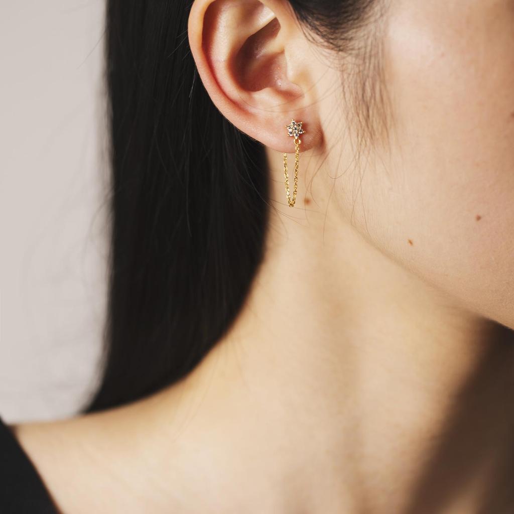 ANDYWEN 925 Sterling Silver Gold Midnight Chain Stud Earring Wedding Flower Piercing Pendiente Luxury Jewelry