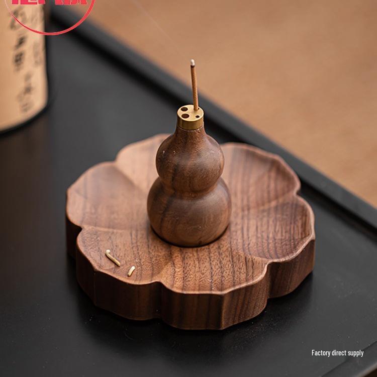 North American Walnut Multi-Hole Incense Burner, Solid Wood Lotus Design, No Ash Holder