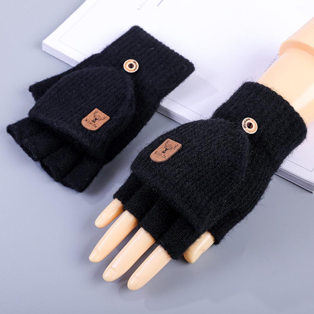 Solid Color Fingerless Gloves Thick Half-finger Gloves Warm Knitted Gloves Winter