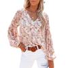 Fashion Women's Casual Tops Spring/Summer V-neck Lantern Sleeve Floral Chiffon Shirt Top with Lining Comfortable and Versatile T-shirt for Ladies