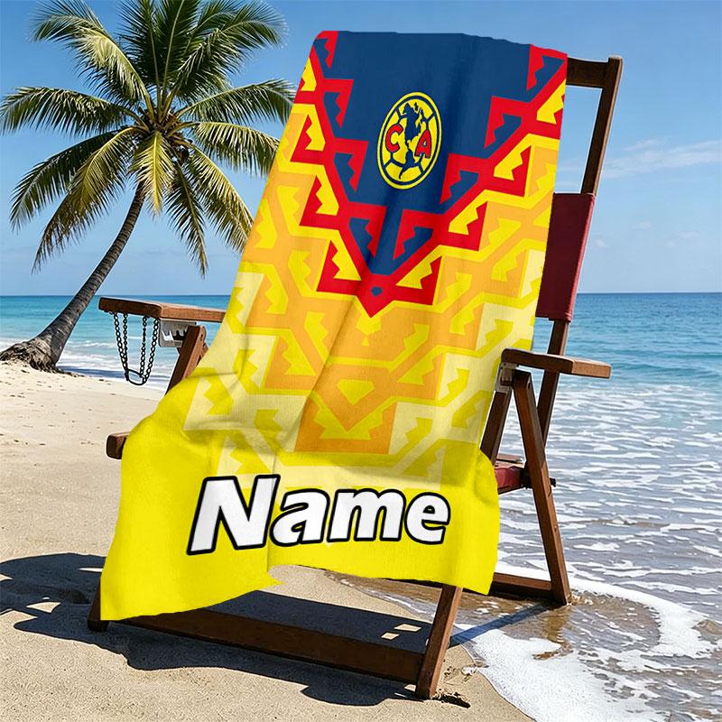 Custom Name Personalized Club America Print Beach Towel, for Trip Camping Beach Party Home Decor, Birthday Gift for Family & Friends