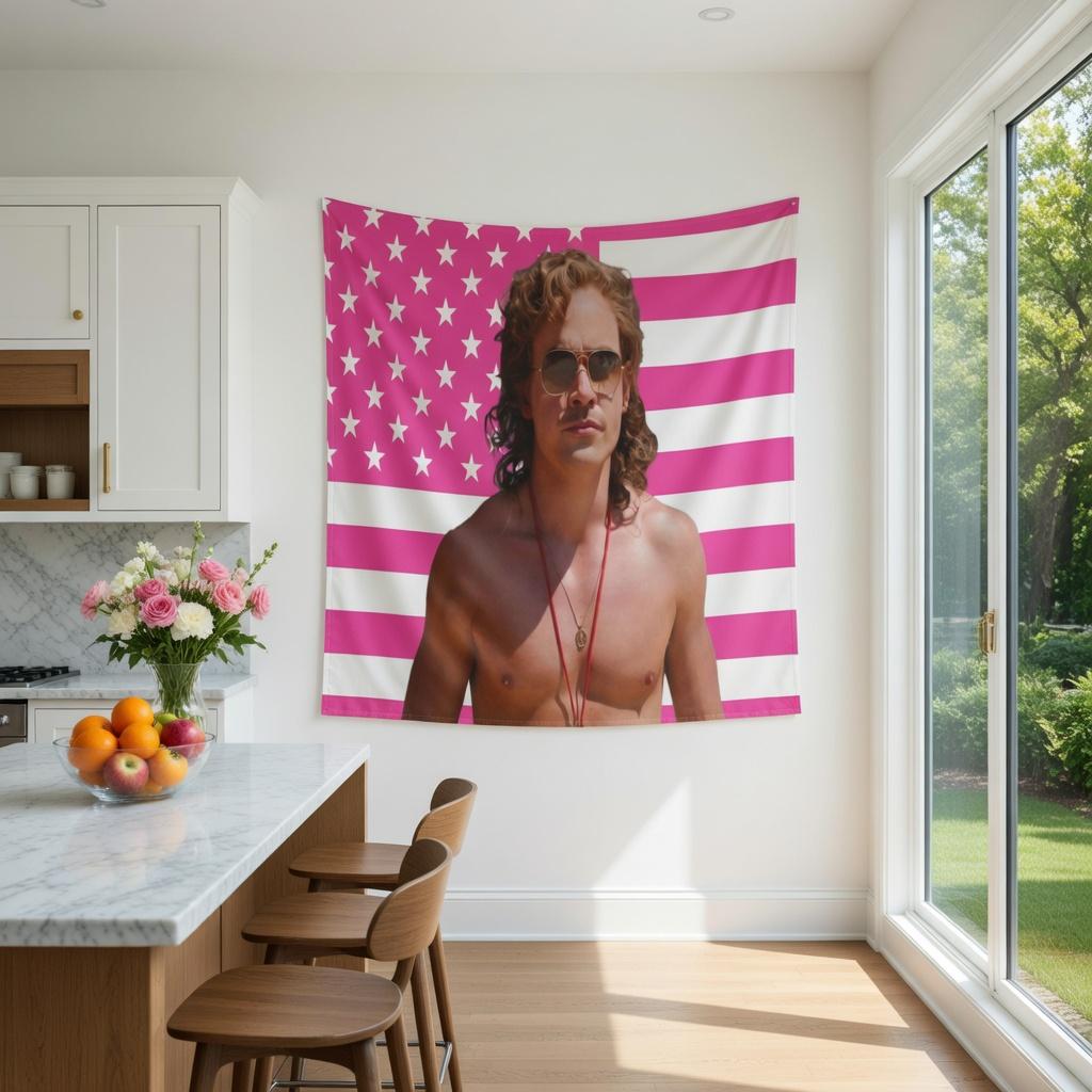 Billy Hargrove Pink Flag Tapestry Shirtless Figure Patriotic Print Stylish Wall Art for Home Office Indoor Outdoor Use