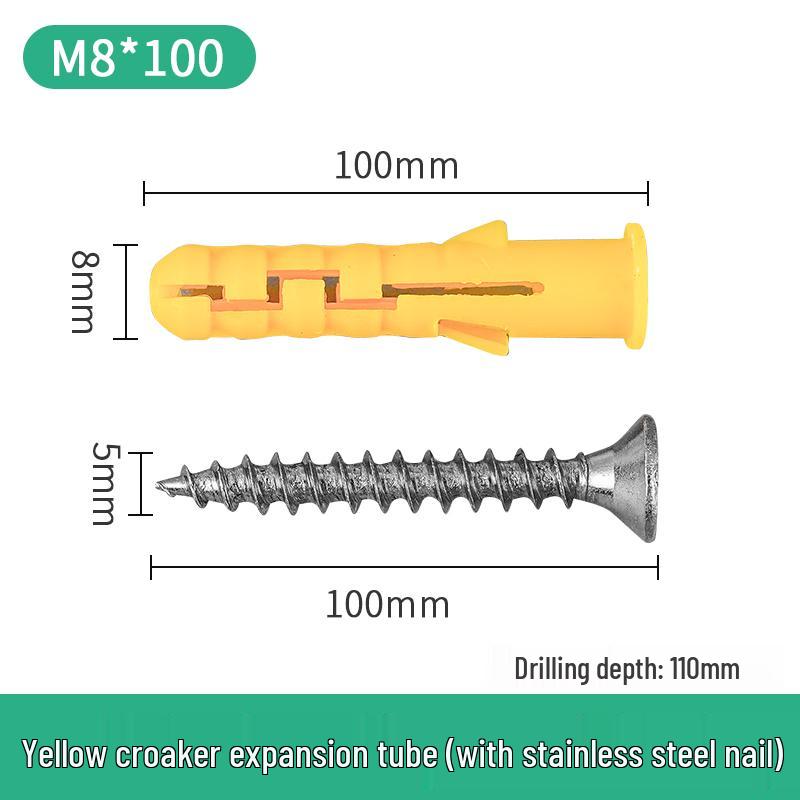 Little Yellow Croaker M6 Expansion Screw & Tube Set with Self-Tapping Screws, Wall Nails, Rubber Plugs, and Clips (6, 8, 10mm)