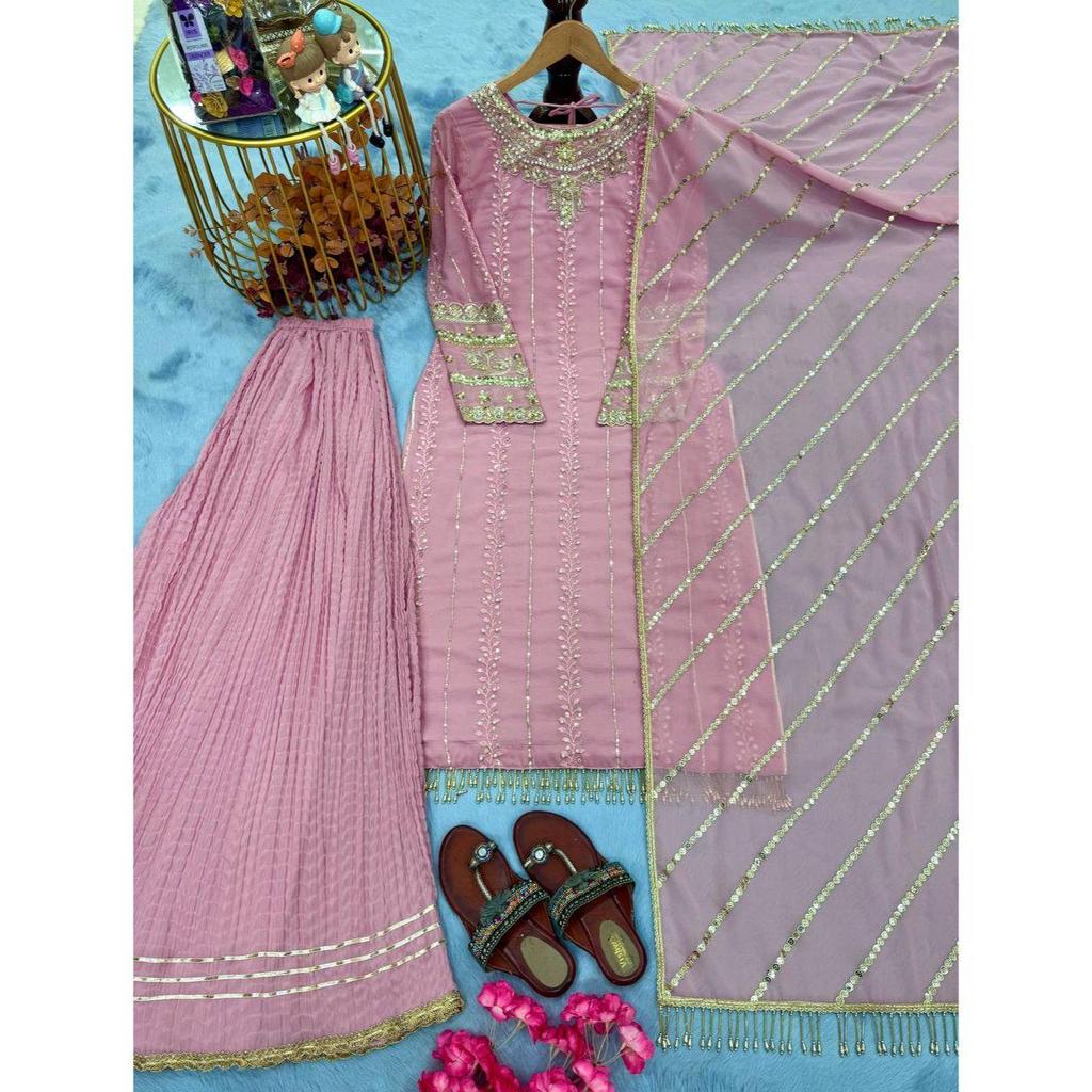 Представляем новый дизайнерский праздничный наряд: чистый тяжелый искусственный жоржет топ, палаццо и дупатта