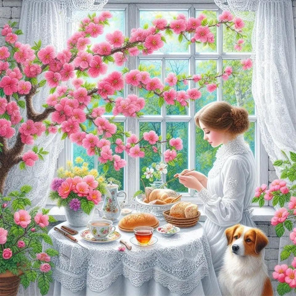 5D DIY мультфильм квадратный алмазный набор для живописи женщина и цветок вышивка крестом ручная работа ремонт мозаика искусство подарок 2024 новый