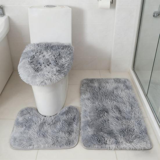 3Pcs/Set Bathroom Rug Absorbent Non Slip Floor Mat U-Shaped Plush Mat Toilet Lid Cover Mat with Rubber Backing for Bathroom Shower Toilet