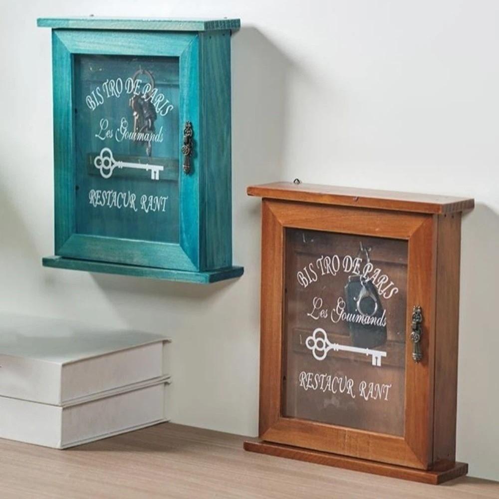 Wooden Wall-Mounted Key Holder Rustic Key Hook Entryway Organizer Cabinet Key Rack Living Room