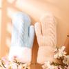 Winter Women Keep Warm Plus Velvet Wrist Thicken Jacquard Twist Wool Knitting Gloves Full Finger Cycling Drive Cute Mittens