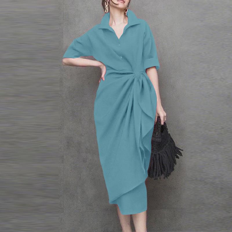 Summer Zanzea Collar Classic Women Casual Half Sleeve Sheath Dress