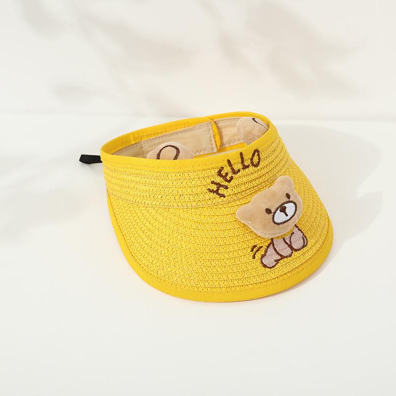 Children's Summer Straw Hat With Wide Brim Cute Bear Ears Breathable Sunshade Cap