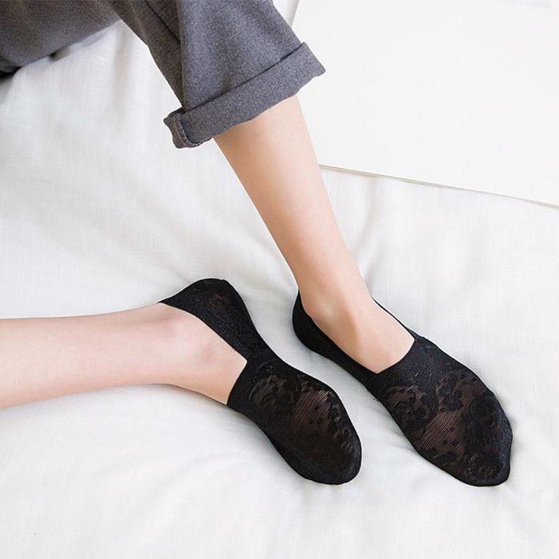 5 Pairs Women Lace Socks Boat Invisible Anti-Skid Ankle Socks Low Cut No-show Non-Slip Liner Slipper Socks
