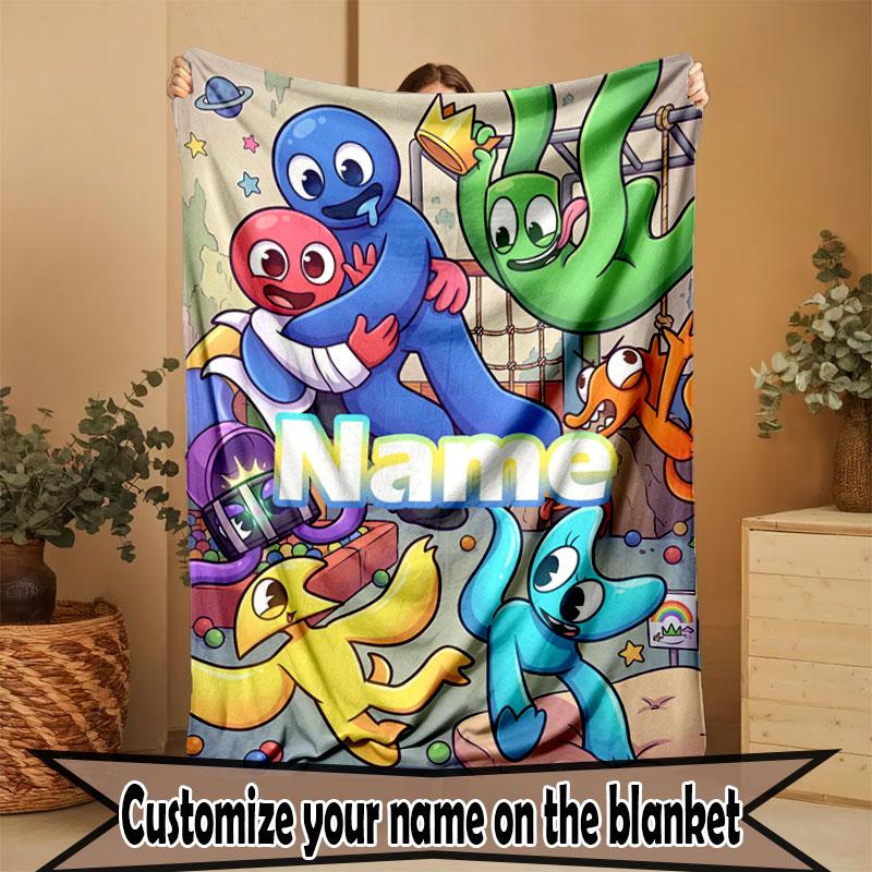 Custom Name Personalized Game Rainbow Friends Print Blanket, Home Decor, Bedroom, Sofa, Camping, Couch, Gifts for Birthday Christmas