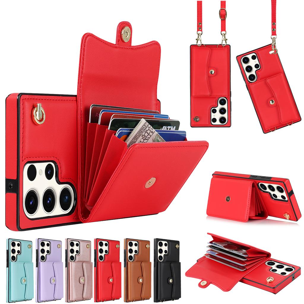 Роскошный кожаный женский чехол через плечо с 4 слотами для карт и держателем для телефона, чехол для серии iPhone/Samsung