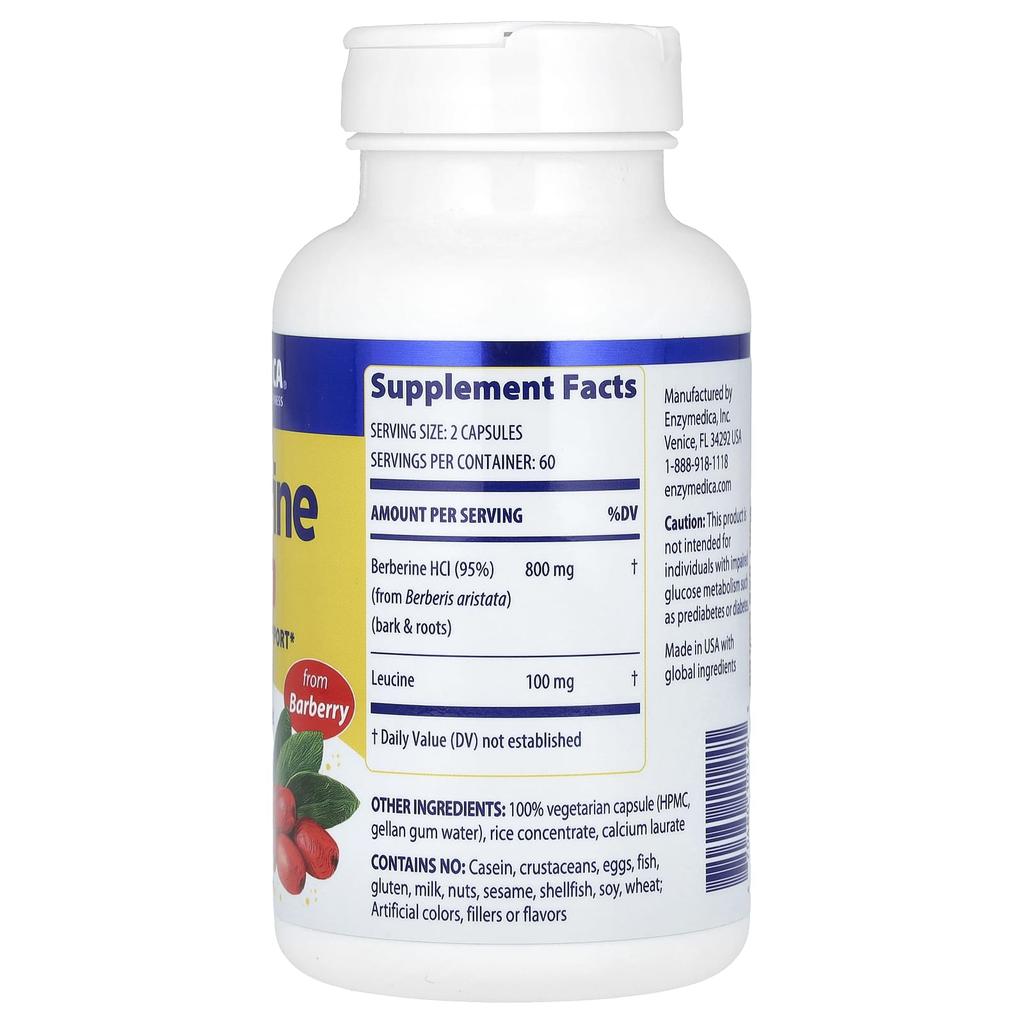 Enzymedica Berberine, 800 Mg, 120 Capsules (400 Mg Per Capsule)