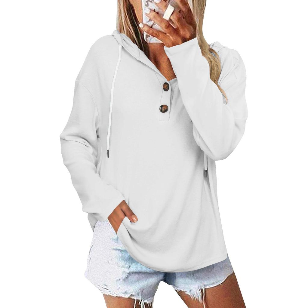 Women's Fashionable Casual Long Sleeved Solid Color Shoulder Hooded Top