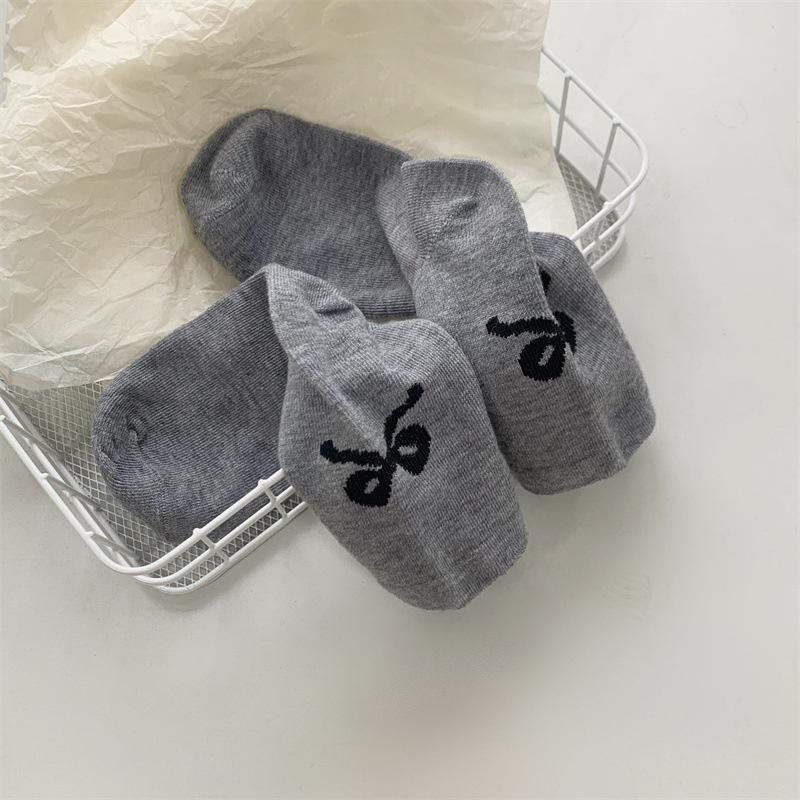 Sweet Bow Socks Female Japanese Solid Color Black And White Gray Bow Gentle Girls Versatile Cute Ballet Tube
