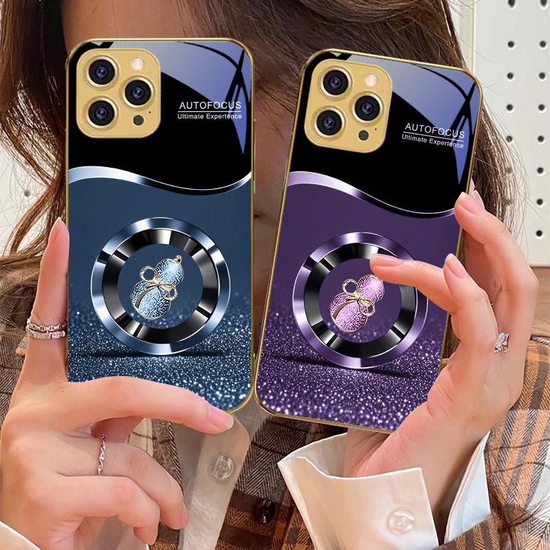 Золотая тыква-горлянка для iPhone 16 16Pro Max 15 P ro 14 13 Plus 12 Mini 11Pro Max XS Max XR Золотой чехол для телефона из закаленного стекла