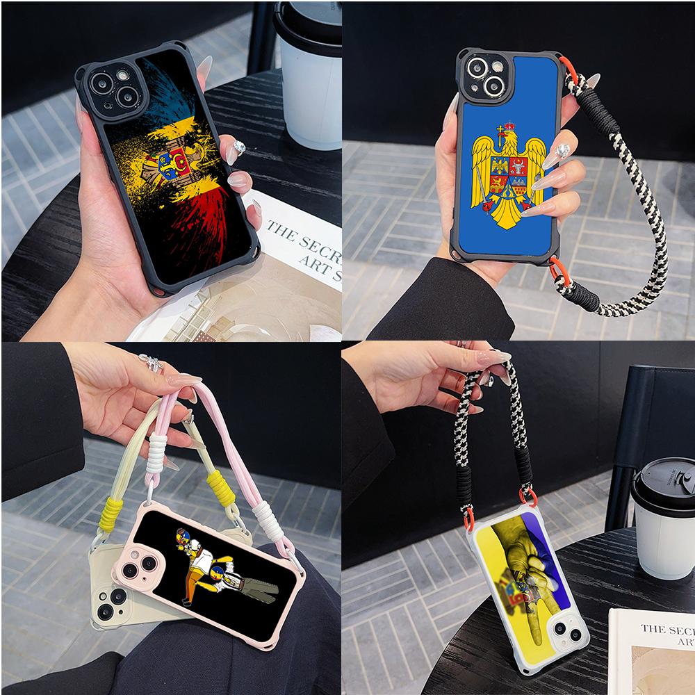 Мягкие чехлы для телефонов Ae94 с флагом Республики Молдова для iPhone 16 15 14 13 12 11 Pro Max 8 Plus XR XS с ремешком на запястье, защитным шнурком для углов, задней крышкой