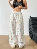 Women's loose fashion casual wide-leg pants rainbow cloud heart print spring and autumn outdoor trousers