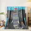 A gray elephant with a multicolored striped trunk and two vibrant birds. for all seasons blanket lunch break throw gift