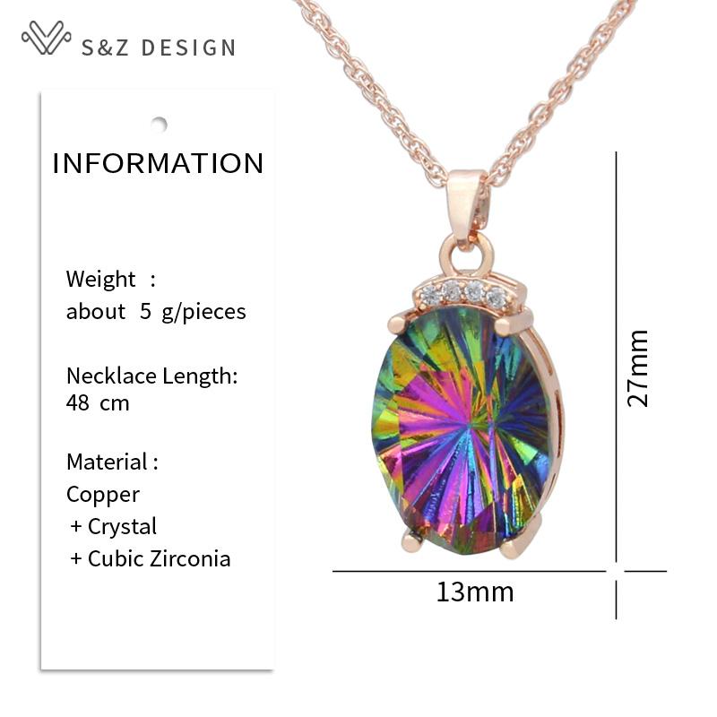 Модное роскошное ожерелье цвета розового золота с большим овальным кристаллом для женщин, свадебное элегантное ювелирное изделие с кубическим цирконием