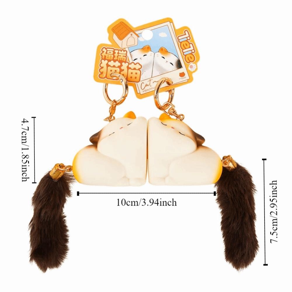 Cartoon Couple Cat Key Chain Pom Accessories Mink Fur Cat Keyring Long Tail Cat Pendant Friends