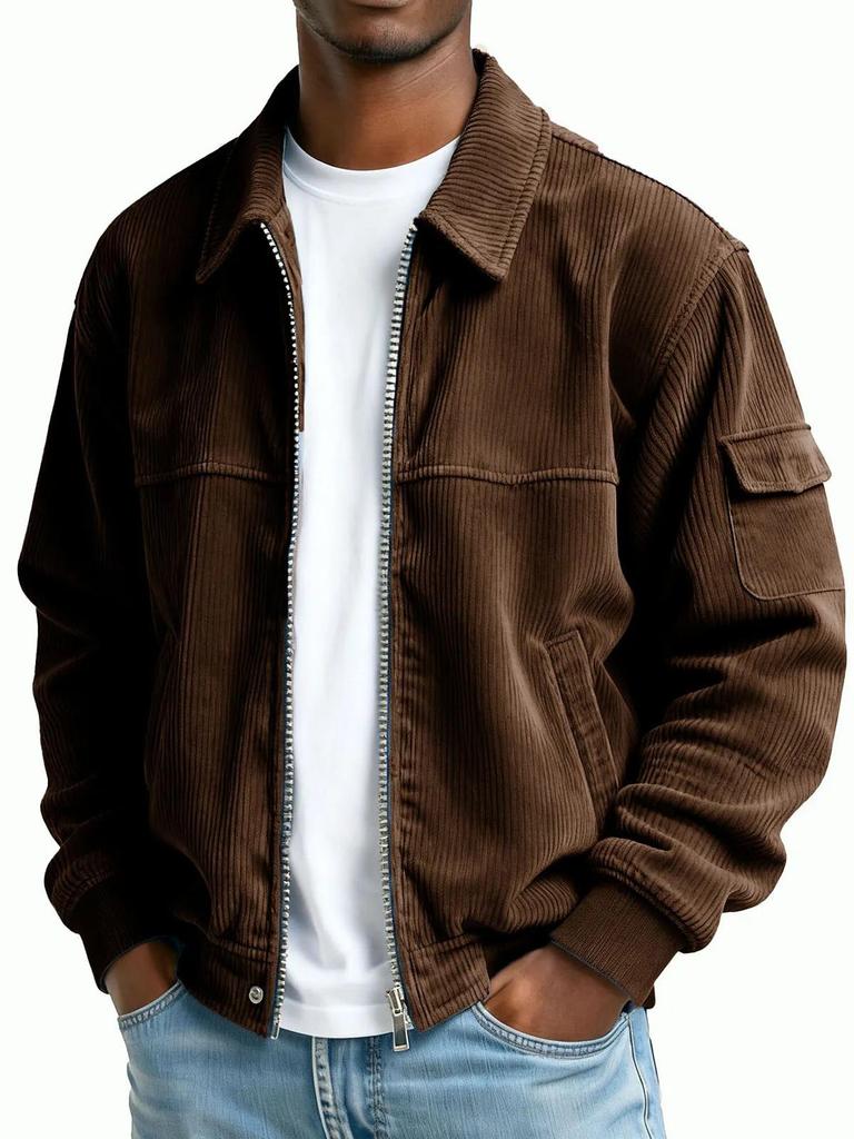 Ретро вельветовая куртка с длинным рукавом и карманами для мужчин - Коллекция Осень/Зима 2025