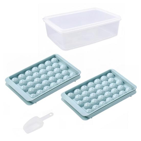 Ice Cube Mold with Lid Shovel And Container Round Ice Cube Trays for Freezer Flexible Ice Cube Maker Refreshing Drink Accessory