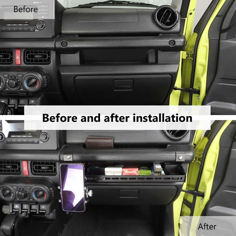 Ящик для хранения с ручкой подлокотника второго пилота и держателем для мобильного телефона, аксессуары из алюминиевого сплава, подходят для Suzuki Jimny 2019 Up, автомобильные аксессуары